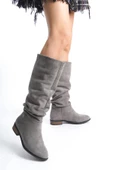 Artı-Artı006-0144 Kadın Günlük Körüklü Gri Süet Binici Çizme - 2
