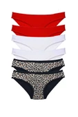 6 Adet Likralı Kadın Slip Külot Leopar Kırmızı Beyaz thumbnail 1