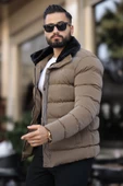 Erkek Parlak Kışlık Şişme Mont Astarlı Vizon - 2