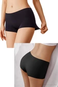 2 Adet Kadın Dikişsiz Görünmez İz Yapmaz Mini Şort Boxer Siyah Ten thumbnail 7