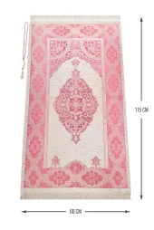 Lüks Açık Renk Osmanlı Şönil Seccade Tesbih Hediyeli Fuşya thumbnail 1