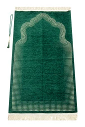 Mihrap Desenli Düz Şönil Seccade Yeşil thumbnail 1