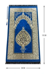 Lüks  Osmanlı Şönil Seccade Tesbih Hediyeli Lacivert thumbnail 1