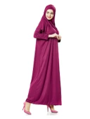 Fuşya Namaz Elbisesi - Ravza Motifli Seccade ve Tesbih - İbadet Seti thumbnail 3