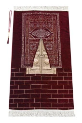 Kabe Kapısı Modeli Desenli Şönil Seccade Bordo - 1