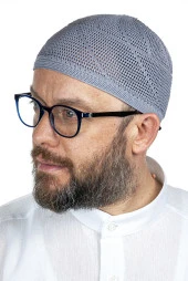 Gold Lüks Dantel Örme Namaz Takkesi Gri 1 Adet thumbnail 1