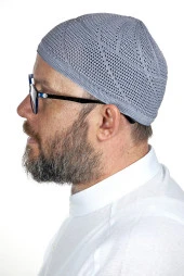 Gold Lüks Dantel Örme Namaz Takkesi Gri 1 Adet thumbnail 2