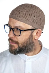 Gold Lüks Dantel Örme Namaz Takkesi Kahverengi 1 Adet thumbnail 1