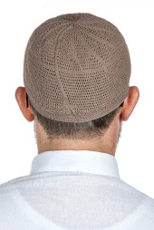 Gold Lüks Dantel Örme Namaz Takkesi Kahverengi 1 Adet thumbnail 3