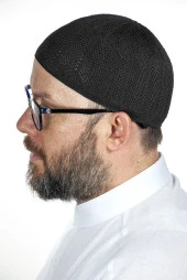 Safir İnce Örme Dantel Namaz Takkesi Siyah 1 Adet thumbnail 2