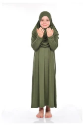 Pratik Çocuk Namaz Elbisesi 8-12 Yaş Haki - 8