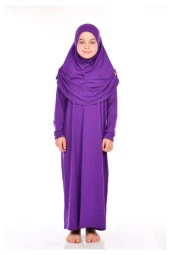 Pratik Çocuk Namaz Elbisesi 8-12 Yaş Mor - 2