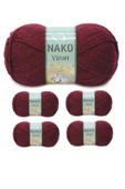5 Adet Vizon Premium Akrilik El Örgü İpi Yünü Renk No:999 Bordo thumbnail 1