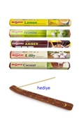 5 Paket 20 Çubuklu Tütsü Lemon - Amber - Lilly- Jasmine - Coconut - Kayık Hediyeli - 1