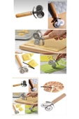 Çift Başlıklı Ahşap Saplı Pizza Kesici Hamur Kesici thumbnail 3