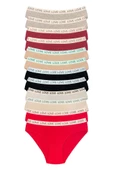12 Adet Pamuklu Esnek Kadın Slip Bikini Külot Geniş Lastikli Baskılı - 1