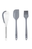 Tantitoni GRİ RENKLİ 3LÜ SİLİKON SPATULA,FIRÇA VE ÇIRPICI SETİ - 1