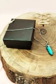 Turkuaz Doğal Taşı Zincirli El Yapımı Kolye Uç: 3 cm Zincir: 20 cm Kutulu thumbnail 5