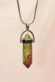 Unakit Doğal Taşı Zincirli El Yapımı Kolye Uç: 3 cm Zincir: 20 cm Kutulu thumbnail 3