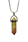 Unakit Doğal Taşı Zincirli El Yapımı Kolye Uç: 3 cm Zincir: 20 cm Kutulu thumbnail 1