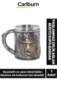 Özel Seri Dekoratif Şık Hediyelik Sevgili Arkadaş Paslanmaz Çelik Aslan Büstü Kupa Bardak 11*14 Cm - 1