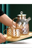 Kabartmalı Bambu Kapaklı Borosilikat Cam Demlik 1500ml Royaleks-CM-2005 - 1