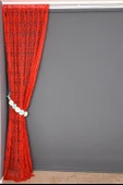 ŞAL MODEL KIRMIZI  RENK TEK KANAT Hazır dikilmiş Pileli Fon Perde 75*260 cm thumbnail 6