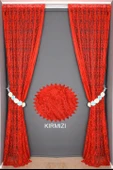 ŞAL MODEL KIRMIZI  RENK TEK KANAT Hazır dikilmiş Pileli Fon Perde 75*260 cm thumbnail 4