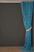 YAPRAK  MODEL TURKUAZ RENK İP PERDE HAZIR DÜĞMELERİ DİKİLMİŞ İP PERDE 300*280 cm thumbnail 7