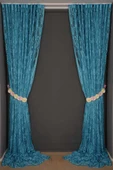 YAPRAK  MODEL TURKUAZ RENK İP PERDE HAZIR DÜĞMELERİ DİKİLMİŞ İP PERDE 300*280 cm thumbnail 8