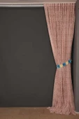 ŞAL MODEL PUDRA RENK TEK KANAT Hazır dikilmiş Pileli Fon Perde 300*260 cm thumbnail 7