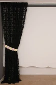 VAKKO  MODEL SİYAH RENK İP PERDE HAZIR DÜĞMELERİ DİKİLMİŞ İP PERDE 300*270 cm thumbnail 6
