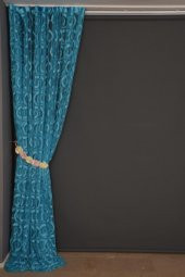 VAKKO  MODEL TURKUAZ RENK İP PERDE HAZIR DÜĞMELERİ DİKİLMİŞ İP PERDE 300*270 cm - 6