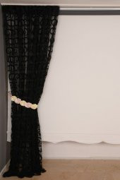 VAKKO  MODEL SİYAH RENK İP PERDE HAZIR DÜĞMELERİ DİKİLMİŞ İP PERDE 300*270 cm - 6