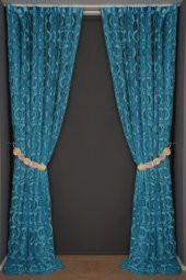 VAKKO  MODEL TURKUAZ RENK İP PERDE HAZIR DÜĞMELERİ DİKİLMİŞ İP PERDE 300*270 cm - 8