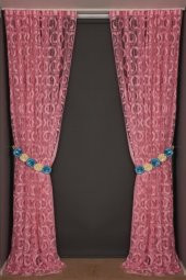 VAKKO  MODEL PEMBE RENK İP PERDE HAZIR DÜĞMELERİ DİKİLMİŞ İP PERDE 300*270 cm - 8