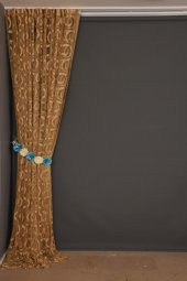 VAKKO  MODEL GOLD RENK İP PERDE HAZIR DÜĞMELERİ DİKİLMİŞ İP PERDE 300*270 cm - 6