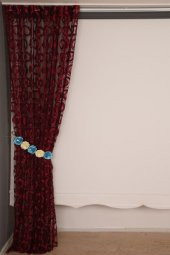 VAKKO  MODEL BORDO RENK İP PERDE HAZIR DÜĞMELERİ DİKİLMİŞ İP PERDE 300*270 cm - 6