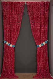 VAKKO  MODEL FUŞYA RENK İP PERDE HAZIR DÜĞMELERİ DİKİLMİŞ İP PERDE 300*270 cm - 8