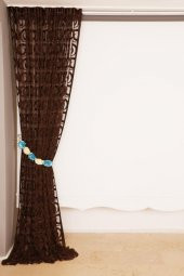 VAKKO  MODEL ACI KAHVE RENK İP PERDE HAZIR DÜĞMELERİ DİKİLMİŞ İP PERDE 300*270 cm - 6