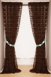 VAKKO  MODEL ACI KAHVE RENK İP PERDE HAZIR DÜĞMELERİ DİKİLMİŞ İP PERDE 300*270 cm - 8