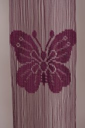 KELEBEK  MODEL MOR RENK İP PERDE HAZIR DÜĞMELERİ DİKİLMİŞ İP PERDE 300*280 cm - 3