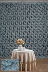 YAPRAK  MODEL MAVİ RENK İP PERDE HAZIR DÜĞMELERİ DİKİLMİŞ İP PERDE 300*270 cm - 2