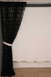 YAPRAK  MODEL SİYAH RENK İP PERDE HAZIR DÜĞMELERİ DİKİLMİŞ İP PERDE 300*280 cm - 6