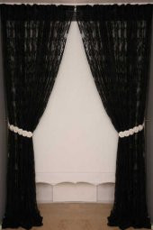 YAPRAK  MODEL SİYAH RENK İP PERDE HAZIR DÜĞMELERİ DİKİLMİŞ İP PERDE 300*280 cm - 8