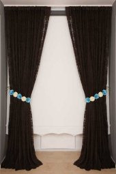 ŞAL MODEL ACI KAHVE RENK TEK KANAT Hazır dikilmiş Pileli Fon Perde 300*260 cm - 7