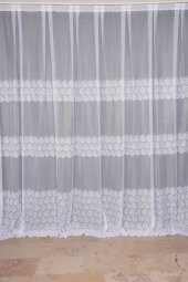 GEOMETRİK BEYAZ RENK TEK KANAT Dikilmiş Pileli Fon Perde 300*260 Cm - 2