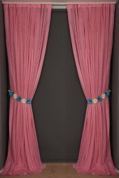 ÇİZGİLİ MODEL PEMBE RENK TEK KANAT Hazır dikilmiş Pileli Fon Perde 300*260 cm - 8