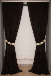 SULTAN 2 MODEL ACI KAHVE RENK TEK KANAT Hazır dikilmiş Pileli Fon Perde 300*260 cm - 2