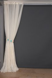 SELVİ DESEN KREM RENK TEK KANAT Hazır dikilmiş Pileli Fon Perde 300*260 cm - 3